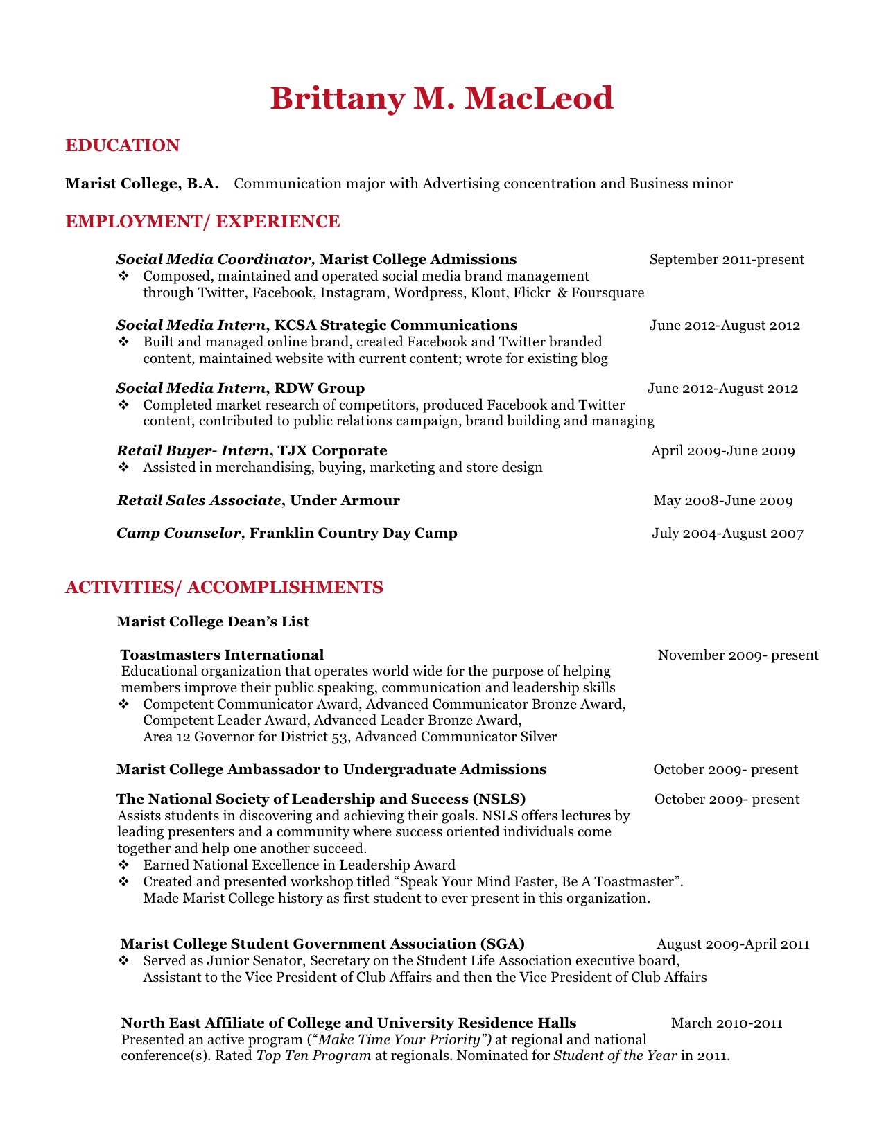 referee section in resume